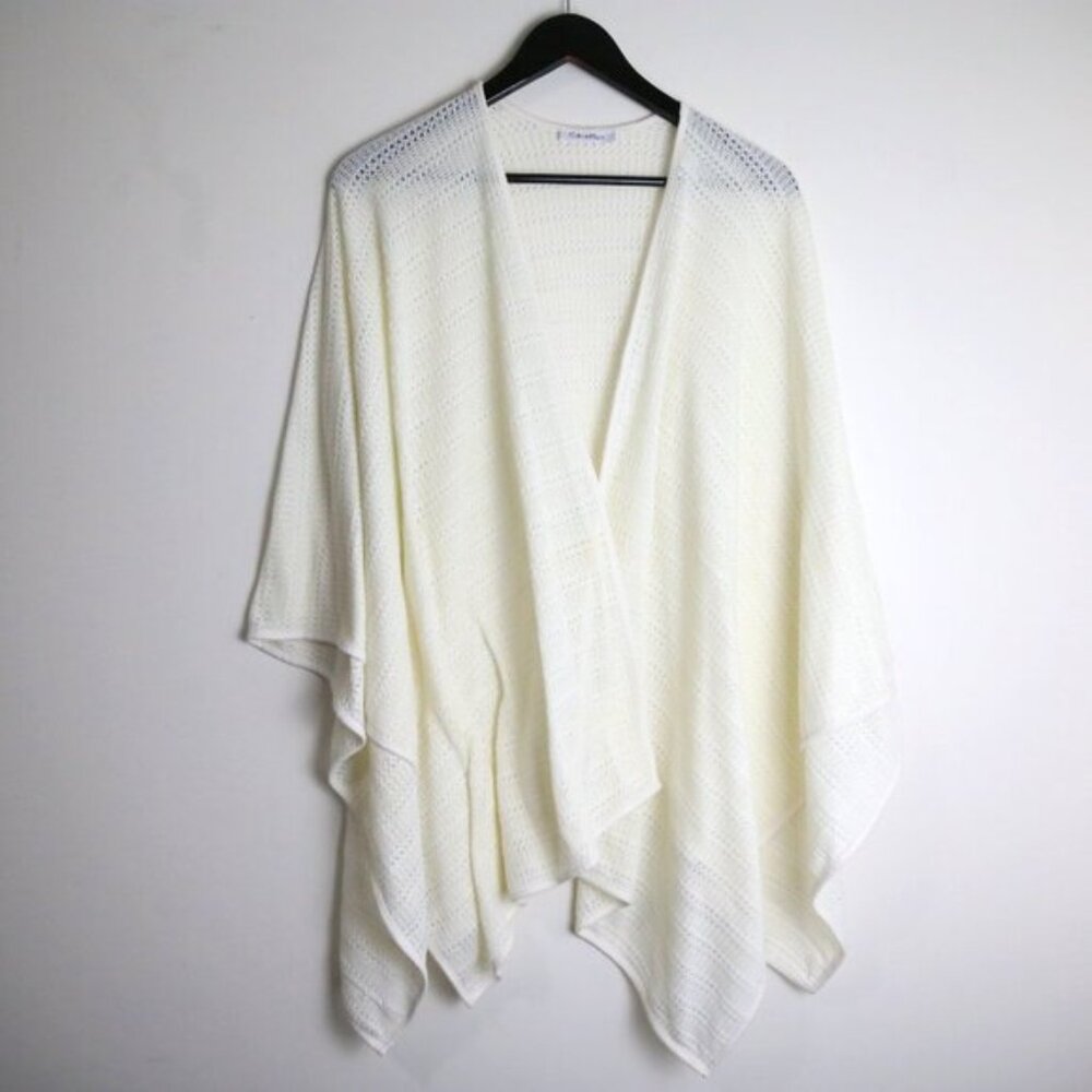 Calvin Klein Pointelle Knit Ruana Overlay Beach Wrap Cream White One Size